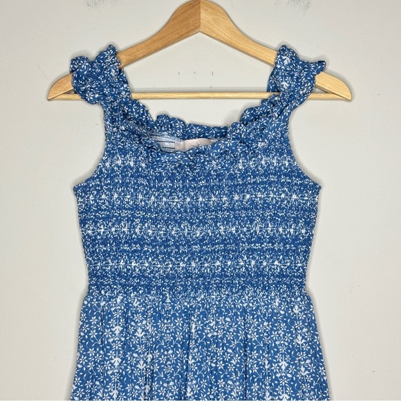 Gal Meets Glam Collection Blue Floral Print Ruffle Neck Sleeveless Maxi Dress 6 - Picture 3 of 11